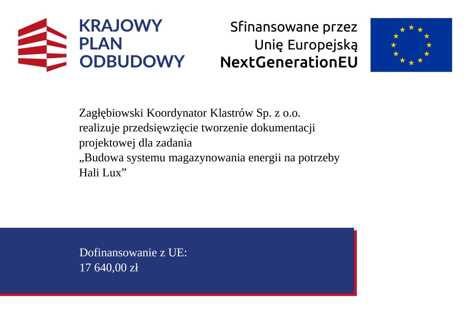 plakat: Budowa systemu magazynowania energii na potrzeby Hali Lux