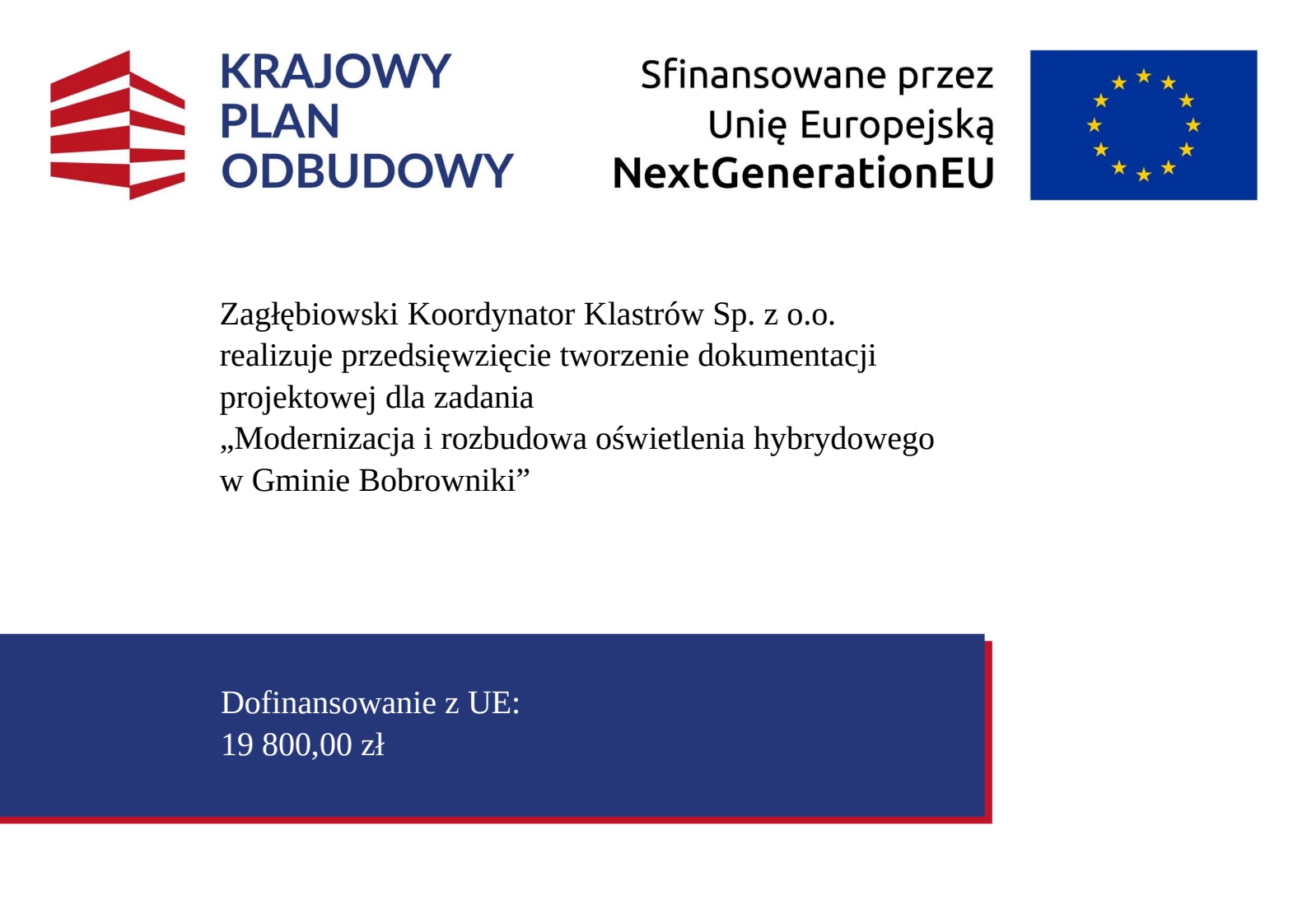 plakat: Modernizacja i rozbudowa oświetlenia hybrydowego w Gminie Bobrowniki