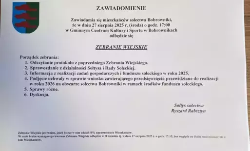 Zdjęcie do Zebranie Wiejskie Bobrowniki