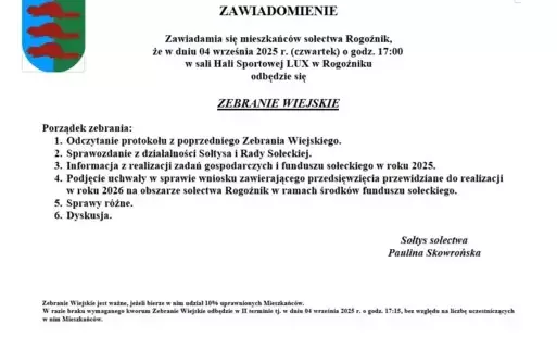 Zdjęcie do Zebranie Wiejskie Rogoźnik