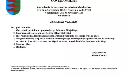 Zdjęcie do Zebranie Wiejskie Myszkowice